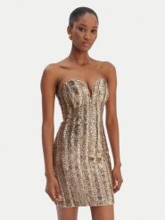 Marciano Guess Sukienka koktajlowa 6RGK00 6357A Złoty Slim Fit. Żółte sukienki damskie Marciano Guess, z aplikacjami, z syntetyku, wizytowe, bez kołnierzyka, bez ramiączek. Za 854.00 zł.