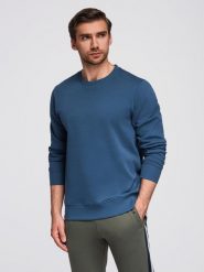 Męska bluza dresowa BASIC z okrągłym dekoltem - granatowa V4 - Rozmiar: XXL. Niebieskie bluzy męskie Ombre Clothing, m, bez wzorów, z bawełny, bez ramiączek, bez kaptura. W wyprzedaży za 109.49 zł.