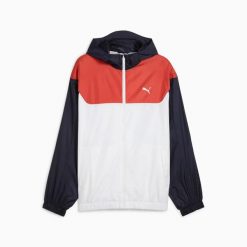 Kurtka sportowa męska Puma ESS UV RELAXED WINDBREAKER 68462602. Białe kurtki sportowe męskie Puma, l, bez wzorów, z gumy, bez kaptura, trekkingowe. Za 167.80 zł.