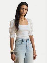 LAUREN RALPH LAUREN Bluzka 200P09102001 Biały Slim Fit. Białe bluzki damskie Lauren Ralph Lauren, xxl, bez wzorów, z bawełny, bez kołnierzyka, bez ramiączek. Za 769.99 zł.