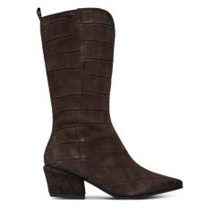 Kozaki Tamaris. Brązowe kozaki damskie Tamaris, bez wzorów, bez obcasa, na słupku, bez zapięcia. Za 554.99 zł.