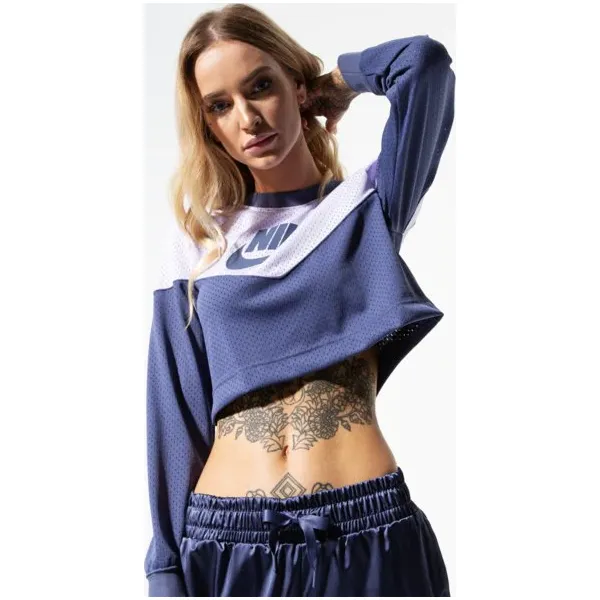 Nike Bluza W Nsw Hrtg Crew Mesh , fioletowy, rozmiar M. Fioletowe bluzy damskie Nike, m, bez wzorów, z materiału, bez ramiączek, bez kaptura. Za 159.99 zł.