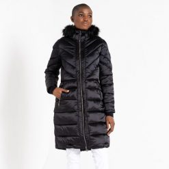 Kurtka turystyczna damska Suppression. Czarne kurtki sportowe damskie Dare 2B, bez wzorów, z puchu, bez ramiączek, bez kaptura, trekkingowe. W wyprzedaży za 389.99 zł.