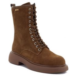 Skórzane botki damskie workery zamszowe camel Big Star UU274611. Brązowe botki damskie BIG STAR, bez wzorów, ze skóry, retro, bez obcasa, bez zapięcia. Za 319.99 zł.