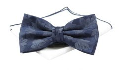 Mucha Granatowa z Białą Poszetką, w Listki, Elegancka, Męska -CHATTIER. Niebieskie krawaty i muchy Chattier, bez wzorów, z poliesteru, eleganckie. Za 59.00 zł.