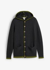 Sweter rozpinany w ludowym stylu, z miękkiej mieszanki bawełny. Niebieskie swetry męskie bonprix, m, bez wzorów, z bawełny, bez kołnierzyka, bez ramiączek. Za 149.99 zł.