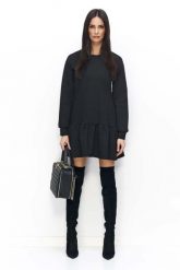 Czarna Sukienka Casual z Falbanką na Długi Rękaw. Czarne sukienki damskie SALE, na co dzień, l, bez wzorów, z bawełny, casualowe, bez kołnierzyka, bez ramiączek, maxi, proste. Za 65.34 zł.