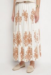 Kremowo-Beżowa Spódnica z Wiskozą Rozkloszowana w Azteckie Wzory Ramirna. Brązowe spódnice damskie Born2be, na co dzień, uniwersalny, bez wzorów, z wiskozy, eleganckie, maxi, proste. Za 84.99 zł.