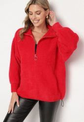 Czerwona Bluza z Wełną Suwakiem i Ściągaczami Enalwen. Czerwone bluzy damskie Born2be, uniwersalny, z aplikacjami, z jeansu, bez ramiączek, bez kaptura. Za 149.99 zł.