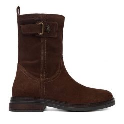 Botki U.S. Polo Assn. Brązowe botki damskie U.S. Polo Assn., bez wzorów, bez obcasa, na płaskiej podeszwie, bez zapięcia. Za 309.99 zł.