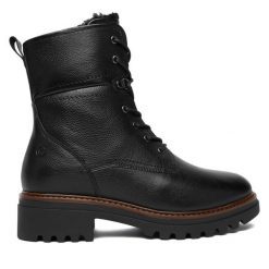 Trzewiki Tamaris. Czarne botki damskie Tamaris, bez wzorów, bez obcasa, na płaskiej podeszwie, bez zapięcia. Za 359.99 zł.