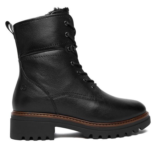 Trzewiki Tamaris. Czarne botki damskie Tamaris, bez wzorów, bez obcasa, na płaskiej podeszwie, bez zapięcia. Za 359.99 zł.