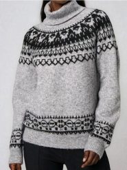 Sweter ze wzorem - szary. Szare swetry nierozpinane damskie Sinsay, l, bez wzorów, bez kołnierzyka, bez ramiączek. Za 69.99 zł.