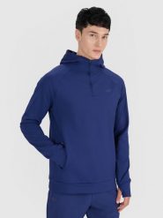 4F Bluza treningowa nierozpinana z kapturem męska 4F x Robert Lewandowski - granatowa L. Niebieskie bluzy sportowe męskie 4F, l, bez wzorów, z dzianiny, z kapturem, do biegania. Za 249.99 zł.