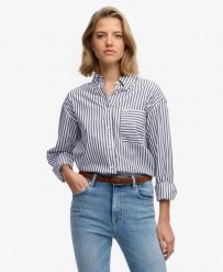 Superdry Koszula Poplin Relaxed z długim rękawem z bawełny organicznej. Białe koszule damskie Superdry, uniwersalny, bez wzorów, z bawełny, klasyczne, bez kołnierzyka, bez ramiączek. Za 282.85 zł.