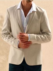 Marynarka slim fit - beżowy. Brązowe garnitury męskie Sinsay, l, bez wzorów. Za 99.99 zł.