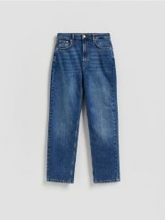 Jeansy straight leg - niebieski. Niebieskie jeansy damskie Reserved, bez wzorów, z bawełny. Za 199.99 zł.