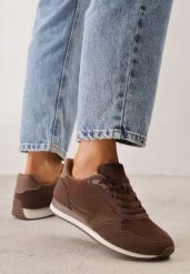 Brązowe Sneakersy Casualowe z Imitacji Zamszu z Podeszwą z Bieżnikiem Alevtina. Brązowe obuwie sportowe damskie Born2be, bez wzorów, z dzianiny, bez zapięcia. Za 119.99 zł.