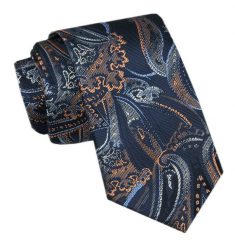 Elegancki Krawat Męski - Alties - Duży Wzór Orientalny na Granatowym Tle. Niebieskie krawaty i muchy Alties, bez wzorów, z tkaniny, eleganckie. Za 49.00 zł.