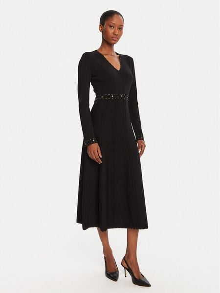 TWINSET Sukienka dzianinowa 252TP3271 Czarny Regular Fit. Czarne sukienki damskie Twinset, xs, bez wzorów, z dzianiny, bez kołnierzyka, bez ramiączek. Za 899.99 zł.