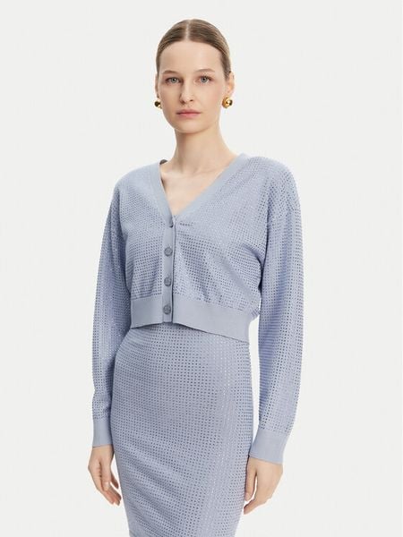 Guess Kardigan W5GR08 Z3MN2 Niebieski Regular Fit. Niebieskie kardigany damskie Guess, xs, z aplikacjami, z syntetyku, bez kołnierzyka. Za 319.99 zł.