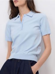 Sweter polo z wiskozą - jasnoniebieski. Niebieskie swetry nierozpinane damskie Reserved, l, bez wzorów, z dzianiny, bez kołnierzyka, bez ramiączek. W wyprzedaży za 69.99 zł.