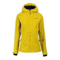 Kurtka softshell damska Vara SS. Żółte kurtki sportowe damskie Bergson, bez wzorów, z softshellu, bez ramiączek, bez kaptura, trekkingowe. Za 499.00 zł.