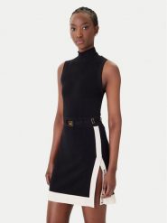 Elisabetta Franchi Sukienka dzianinowa AM-02S-61E2-V390 Czarny Regular Fit. Czarne sukienki damskie Elisabetta Franchi, s, bez wzorów, z dzianiny, bez kołnierzyka, bez ramiączek. Za 1,659.00 zł.