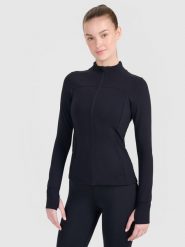 4F Bluza treningowa slim szybkoschnąca damska - czarna L. Czarne bluzy damskie 4F, l, bez wzorów, bez ramiączek, bez kaptura. Za 199.99 zł.
