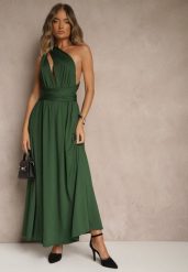 Ciemnozielona Sukienka Koktajlowa Multiway z Wiskozą Wiązana na Szyi Lilovea. Zielone sukienki damskie Renee, na imprezę, l, bez wzorów, z wiskozy, eleganckie, bez kołnierzyka, bez ramiączek, maxi, rozkloszowane. Za 189.99 zł.