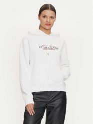 Guess Jeans Bluza W4YQ15 KC811 Biały Regular Fit. Białe bluzy damskie Guess Jeans, xl, z aplikacjami, z bawełny, bez ramiączek, bez kaptura. Za 359.99 zł.