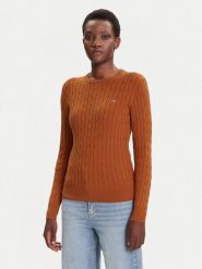 Gant Sweter 4800100 Brązowy Slim Fit. Brązowe swetry nierozpinane damskie GANT, s, bez wzorów, z bawełny, bez kołnierzyka, bez ramiączek. Za 529.99 zł.