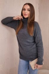 Sweter z wywijanym golfem ciemny szary. Szare swetry nierozpinane damskie KESI, l, bez wzorów, z wełny, bez kołnierzyka, plus size, bez ramiączek. Za 139.05 zł.