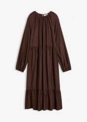 Sukienka z czystej bawełny. Brązowe sukienki damskie bonprix, bez wzorów, z bawełny, bez kołnierzyka, bez ramiączek. Za 149.99 zł.