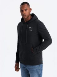 Męska bluza kangurka z kapturem i logotypem – czarna V1 OM-SSNZ-0162 - XXL. Czarne bluzy męskie Ombre Clothing, l, bez wzorów, z bawełny, z kapturem. W wyprzedaży za 99.99 zł.