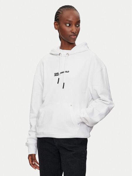 Karl Lagerfeld Jeans Bluza 246J1802 Biały Relaxed Fit. Białe bluzy damskie Karl Lagerfeld Jeans, xs, bez wzorów, z bawełny, bez ramiączek, bez kaptura. Za 619.99 zł.