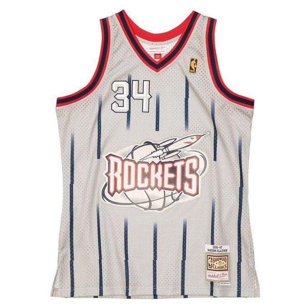 Koszulka NBA Houston Rockets Hakeem Olajuwon. Szare bluzki damskie Mitchell & Ness, bez wzorów, sportowe, bez kołnierzyka, bez ramiączek. Za 564.50 zł.