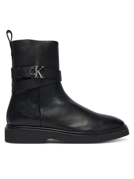 Calvin Klein Botki Ankle Boot W/ Metal Logo HW0HW02663 Czarny. Czarne botki damskie Calvin Klein, bez wzorów, ze skóry, bez obcasa, na płaskiej podeszwie, bez zapięcia. Za 639.99 zł.