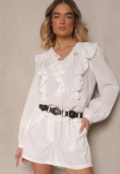 Białe Szorty z Bawełną High Waist w Klasycznym Stylu Sefore. Białe szorty damskie Renee, bez wzorów, z bawełny, klasyczne, z podwyższonym stanem. Za 44.99 zł.
