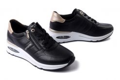 RIEKER REMONTE D2H01-03 black combination, półbuty damskie. Czarne półbuty damskie Rieker Remonte, bez wzorów, ze skóry, bez obcasa, na koturnie, bez zapięcia. Za 293.93 zł.
