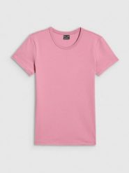 4F T-shirt slim gładki damski - różowy S. Czerwone t-shirty damskie 4F, s, bez wzorów, z bawełny, klasyczne, bez kołnierzyka, bez ramiączek. Za 49.99 zł.