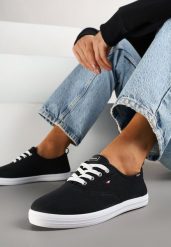 Czarne Klasyczne Tenisówki Vices ze Sznurowaną Cholewką Telisara. Czarne trampki i tenisówki damskie Renee, bez wzorów, z jeansu, bez zapięcia. Za 39.99 zł.