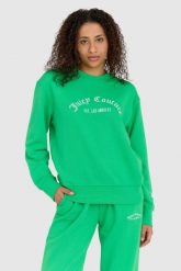 JUICY COUTURE Zielona bluza damska saoirse recycled z haftowanym logo. Zielone bluzy damskie Juicy Couture, s, bez wzorów, bez ramiączek, bez kaptura. W wyprzedaży za 399.99 zł.