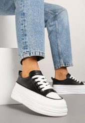 Czarno-Białe Trampki na Grubej Podeszwie z Tłoczeniami Tirlima. Czarne trampki i tenisówki damskie Born2be, bez wzorów, z jeansu, bez zapięcia. Za 44.99 zł.