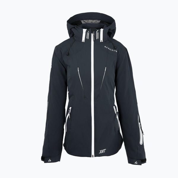 Kurtka narciarska damska BERGSON Issue Stx jet. Czarne kurtki sportowe damskie Bergson, na zimę, bez wzorów, bez ramiączek, bez kaptura, narciarskie. Za 449.99 zł.