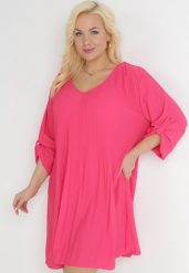 Różowa Rozkloszowana Sukienka Mini z Plisowaniem Telesi. Czerwone sukienki damskie Born2be, plus size, bez wzorów, bez kołnierzyka, plus size, bez ramiączek, mini, rozkloszowane. Za 49.99 zł.