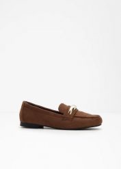 Loafersy z metalowymi detalami. Brązowe balerinki damskie bonprix, bez wzorów, bez obcasa, bez zapięcia. Za 124.99 zł.