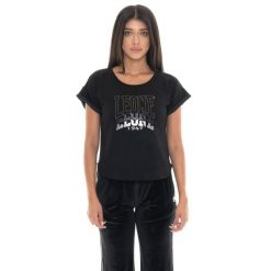 Koszulka Leone 1947 Gold Studs Damen Kurzarm, Stretch-Stoff. Czarne bluzki damskie LEONE 1947 APPAREL, bez wzorów, z bawełny, sportowe, bez kołnierzyka, bez ramiączek. W wyprzedaży za 103.15 zł.