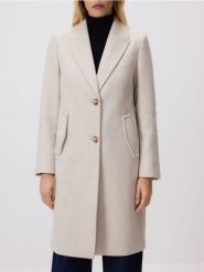 Płaszcz z dodatkiem wełny - złamana biel. Płaszcze damskie Reserved, l, bez wzorów, z tkaniny, bez kołnierzyka, bez kaptura. Za 259.99 zł.