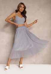 Szara Rozkloszowana Spódnica z Tiulu Wykończona Gumką w Pasie Risshara. Szare spódnice damskie Renee, na co dzień, l, bez wzorów, z tiulu, eleganckie, midi, dopasowane. Za 44.99 zł.